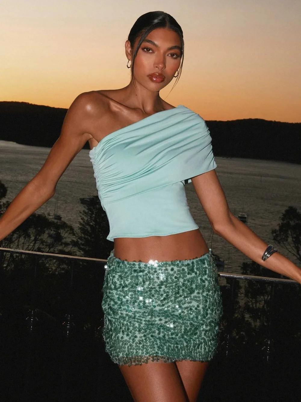 Peppermayo Made For You Low Rise Sequin Mini Skirt in Mint - Size 10
